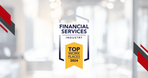 Financial Services Industry Top Workplaces 2024 award logo with modern geometric design.
