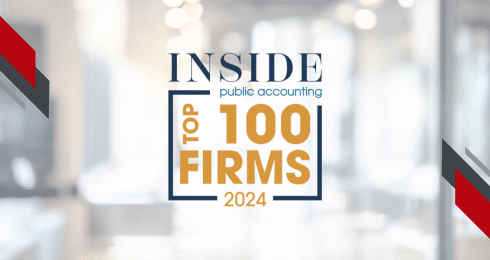 Inside Public Accounting Top 100 Firms 2024 logo on blurred office background.