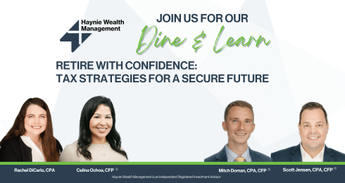 Join us for Dine & Learn event on tax strategies for a secure future by Haynie Wealth Management.