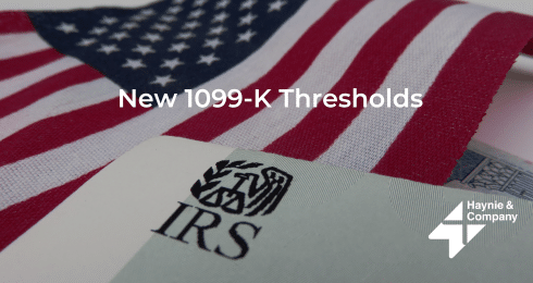 IRS document with American flag and text New 1099-K Thresholds.