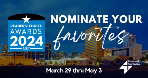 Nominate your favorites for MRT Readers' Choice Awards 2024, March 29-May 3, cityscape background.