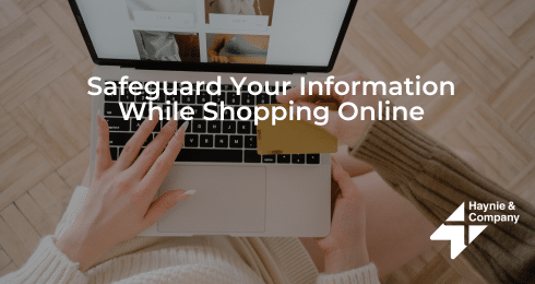 Online shopping with a laptop and a credit card, featuring Haynie logo.