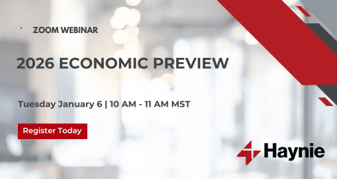 Zoom webinar invitation for 2026 Economic Preview by Haynie on January 6, 10-11 AM MST. Register today.