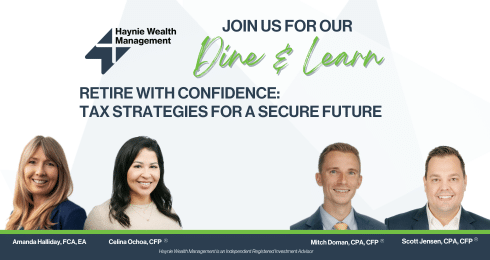 Haynie Wealth Management event: tax strategies for retirement with Amanda Halliday, Celina Ochoa, Mitch Donan, Scott Jensen.