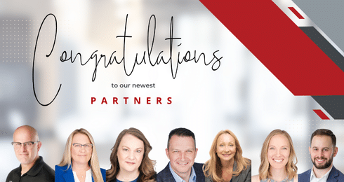 Congratulations to new partners with their smiling portraits at the bottom.