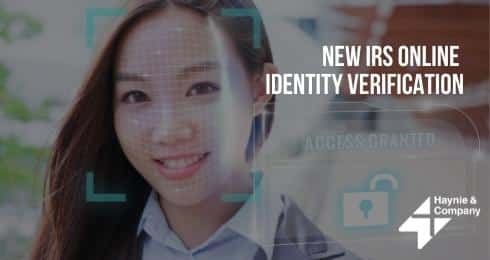New IRS online identity verification announcement with happy woman.