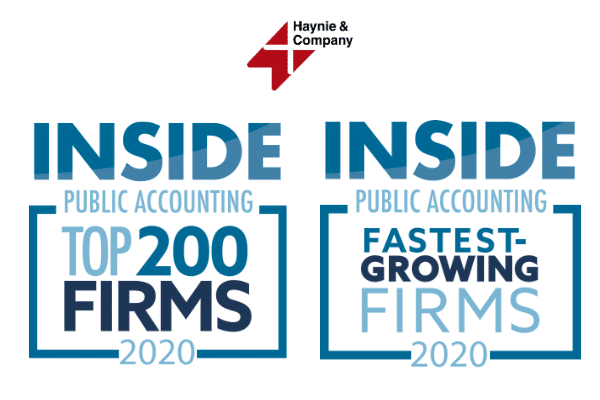 Inside Public Accounting awards 2020: Top 200 Firms & Fastest-Growing Firms. Haynie logo above.