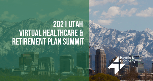 2021 Utah Virtual Healthcare & Retirement Plan Summit with city skyline and mountains in background.